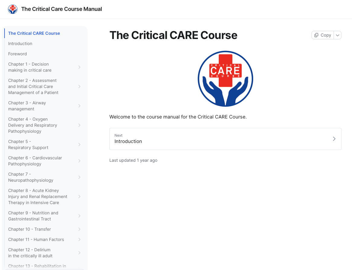 Course manual — table of contents